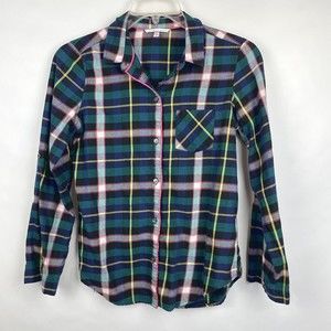 Victoria's Secret Women's XS Long Multicolor Plaid Roll-Tab Sleeve Button Shirt